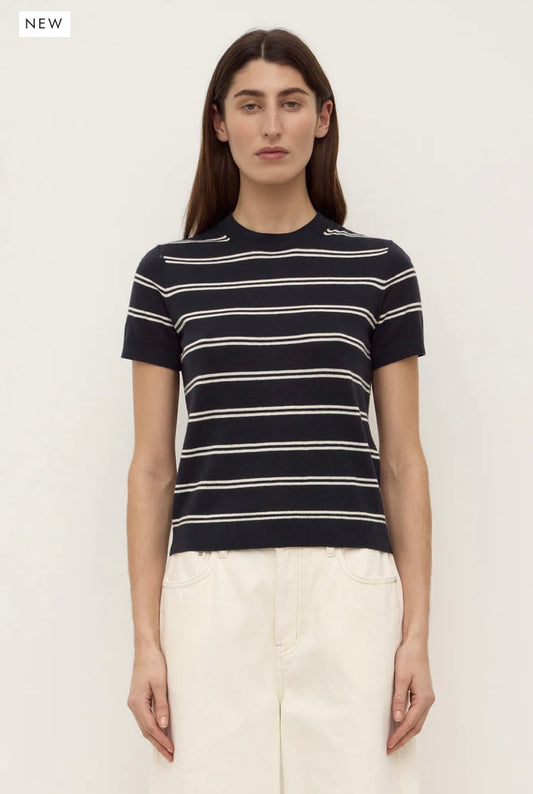 Assembly Label Allison Cotton cashmere Tee - Navy / Cream stripe