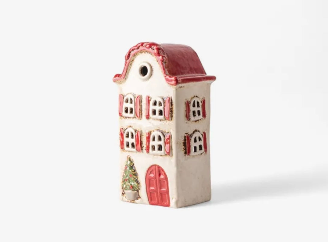 French Country Collections Alsace Tea Light Villa Christmas Stone with Red Shutters