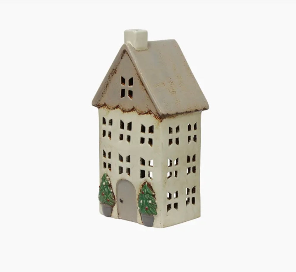 French Country Collections Christmas Tea Light House Stone with Pots Medium