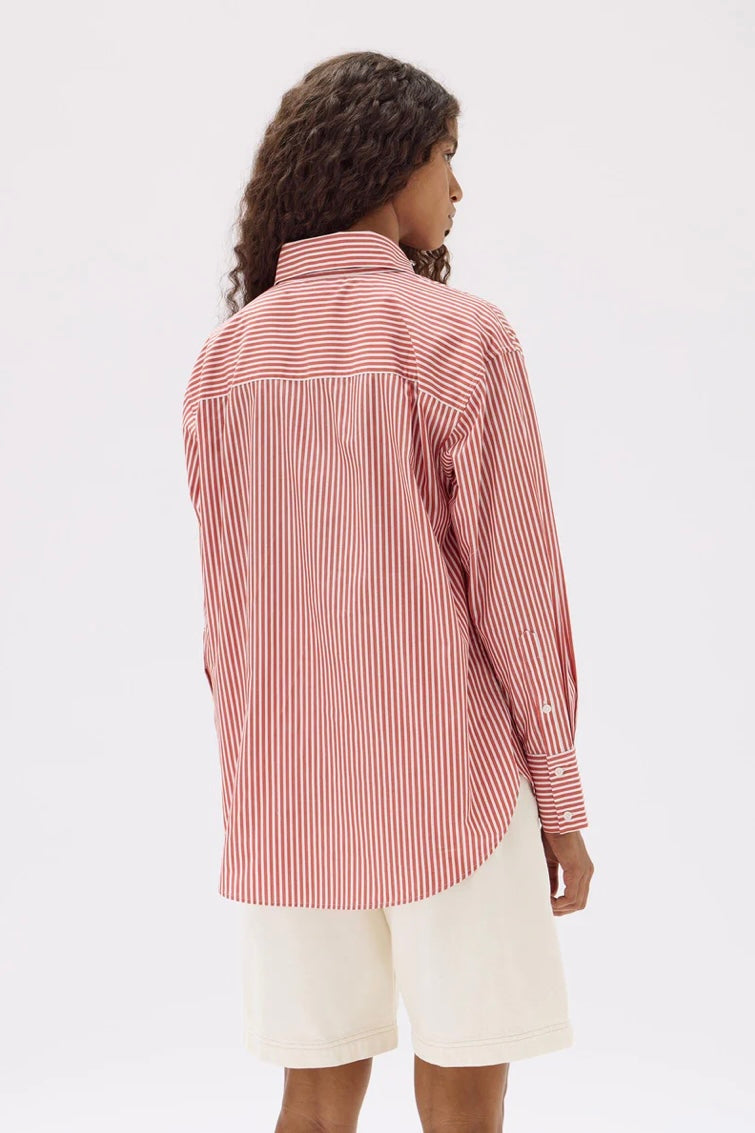 Assembly Label Signature Poplin Shirt in Papaya/white stripe