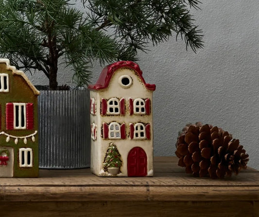 French Country Collections Alsace Tea Light Villa Christmas Stone with Red Shutters