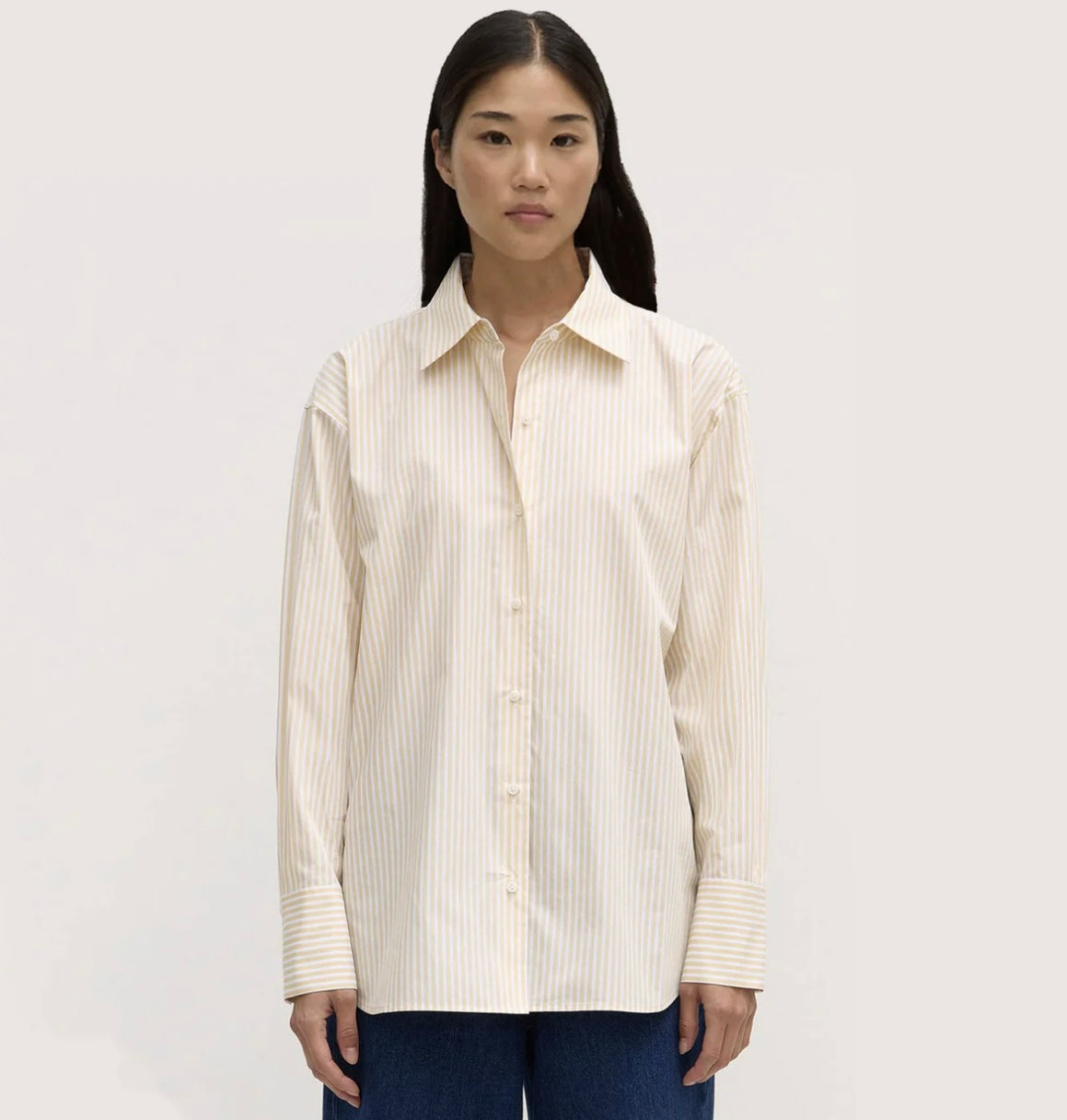 Assembly Label Signature Poplin Shirt in Chamomile/White Stripe