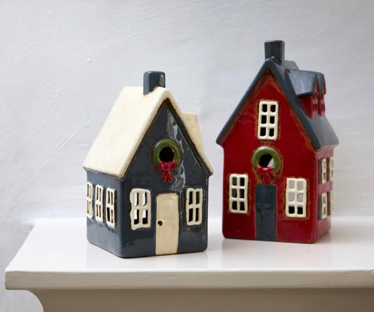 French Country Collections Alsace Tea Light Cottage Red with Wreath