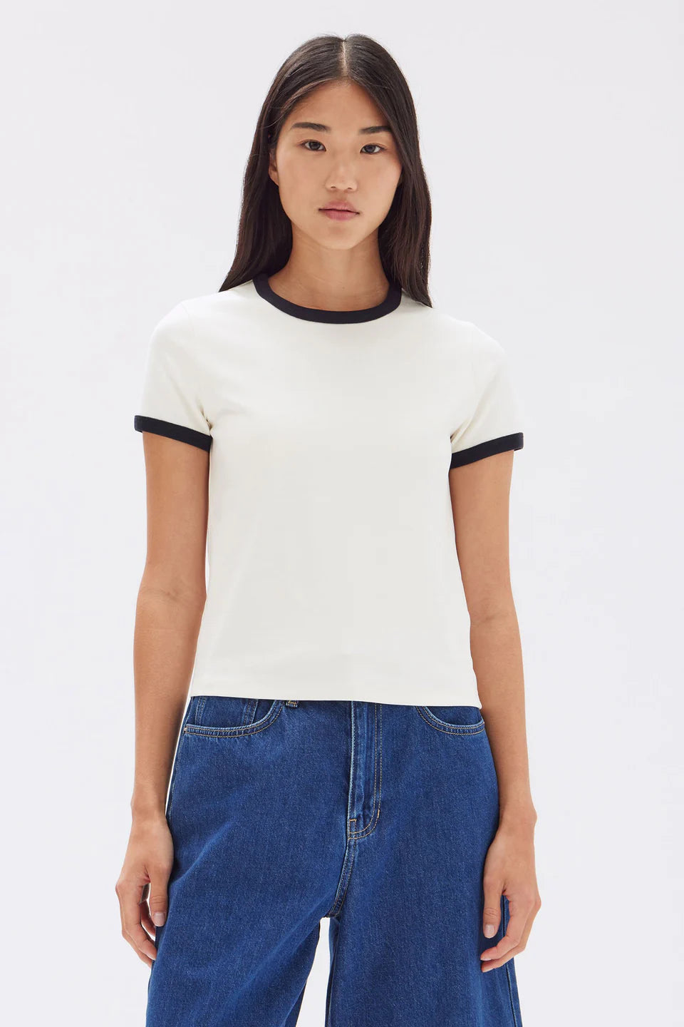 Assembly Label Elise Ringer Tee - Cream \ Navy