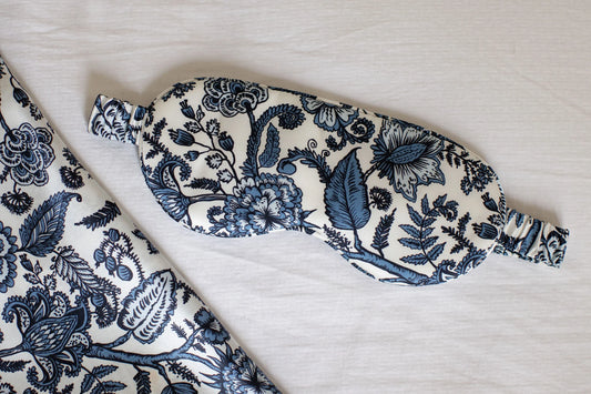 Ever You Luxury Silk Sleep Mask - Blue & White Floral