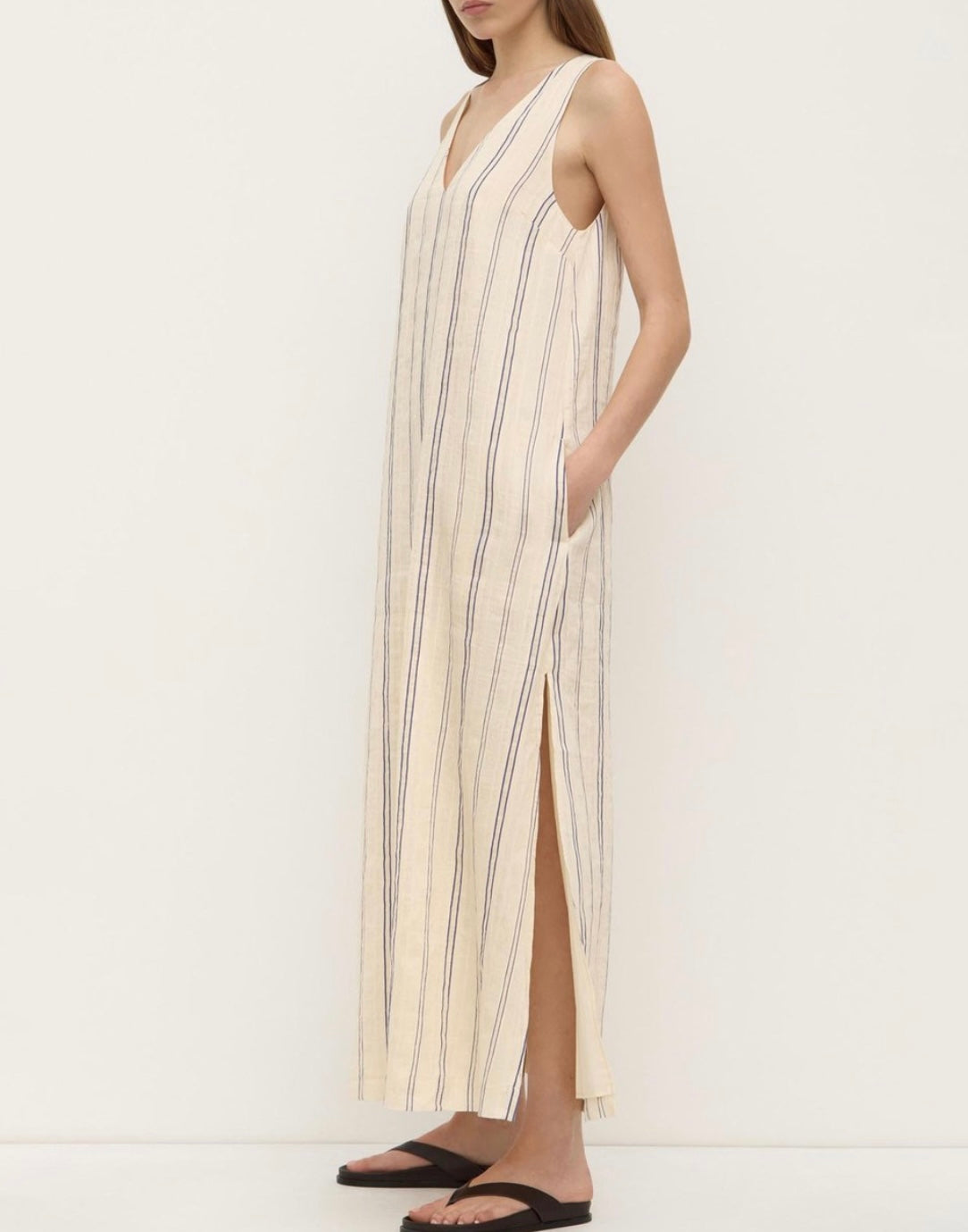 Assembly Label Ulani V Neck Maxi Dress - Cream/Blue