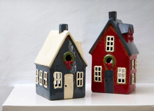 French Country Collections Alsace Tea Light Cottage Navy with Wreath
