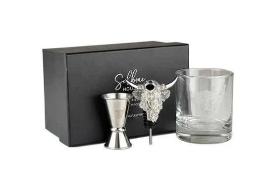 Selbrae House glass, pourer, jigger gift set