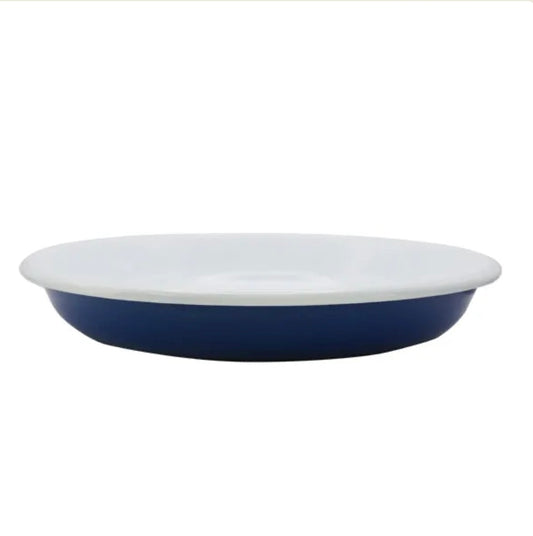 Dishy Shallow Enamel Plate Blue and White