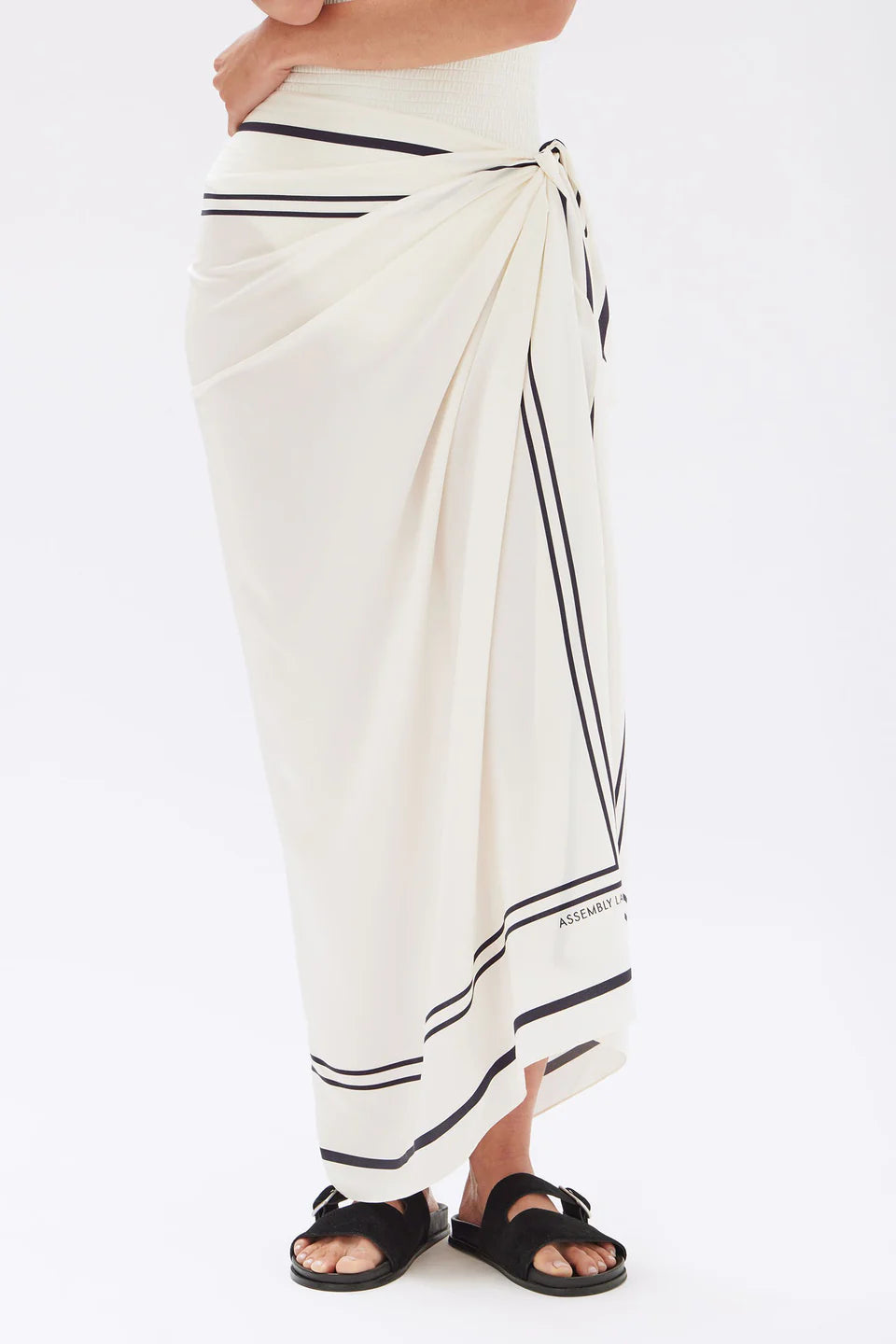 Assembly Label Silk Border Sarong - Cream / True Navy