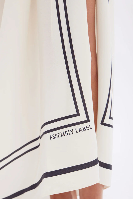 Assembly Label Silk Border Sarong - Cream / True Navy