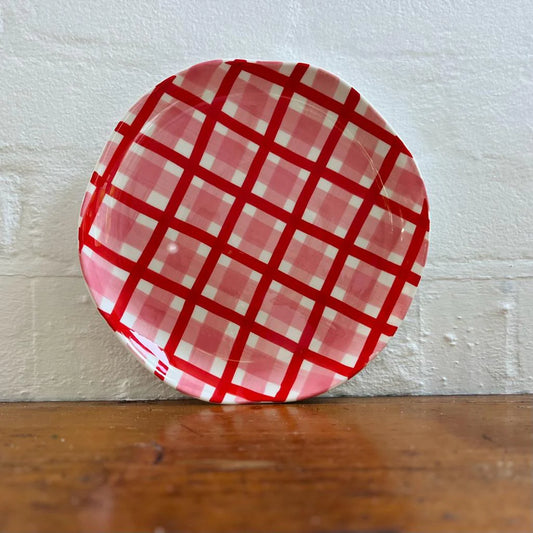 Noss & Co Rose Pink & Red Gingham Plate - 4 Pack