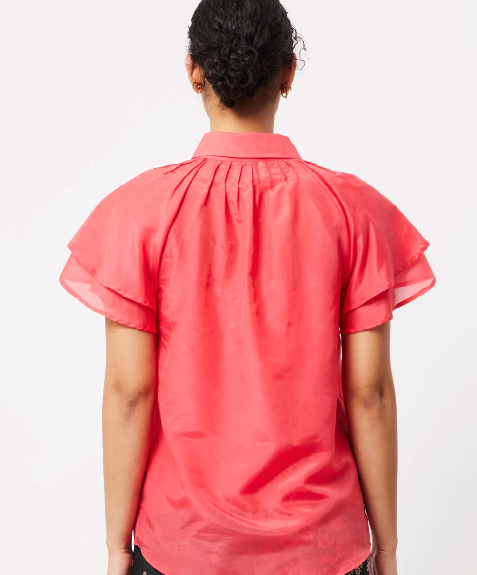 Once Was - Jolie Silk / Cotton Shirt in Coral