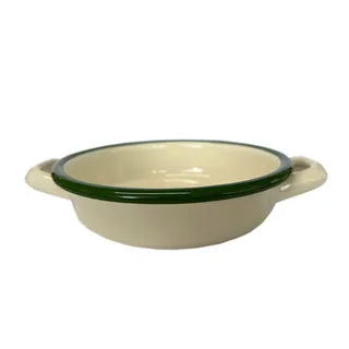 Dishy - Green and Cream Enamel Service Bowl with Handle, 16cm