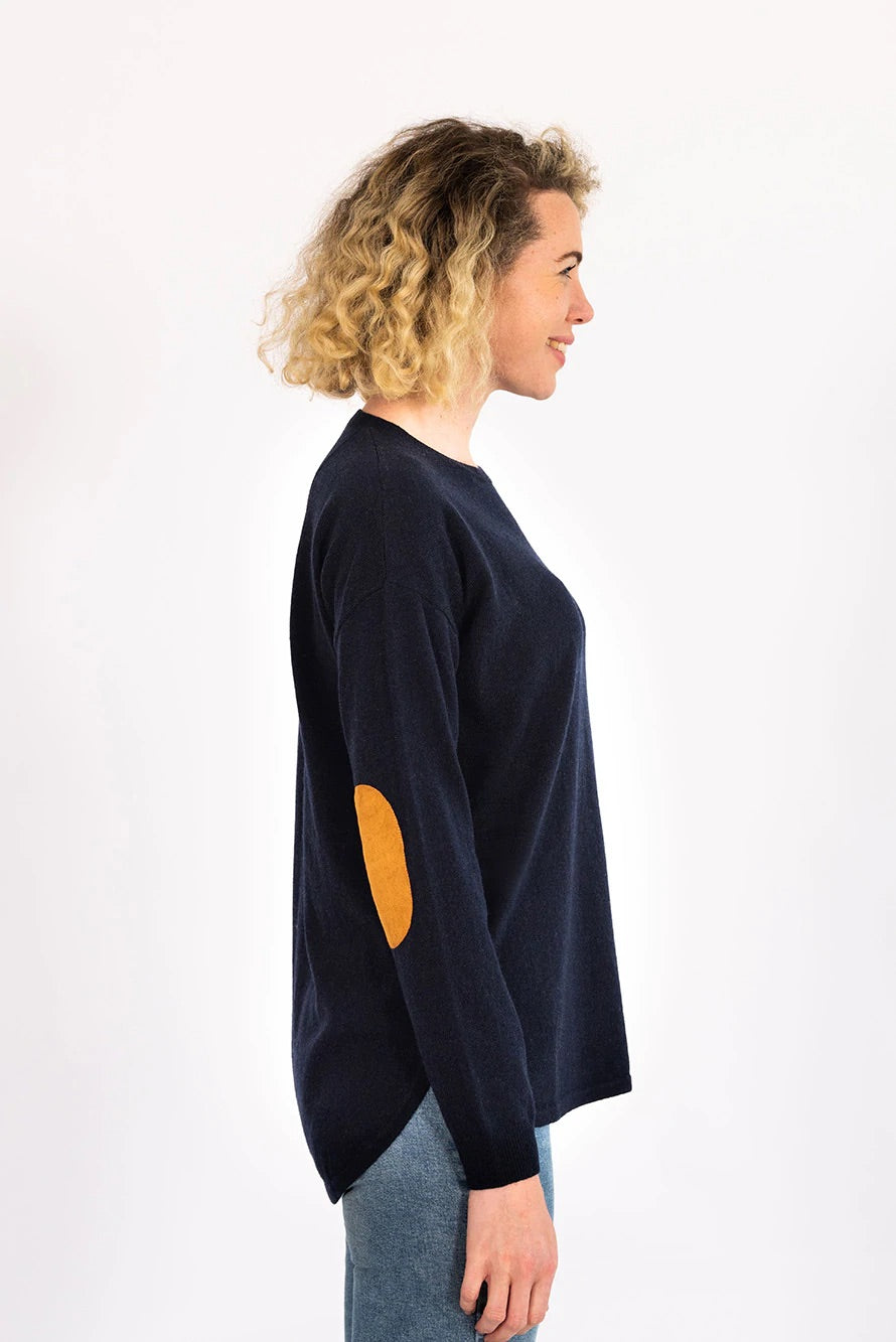 Bow and Arrow - Navy Swing Jumper with Tan Patches