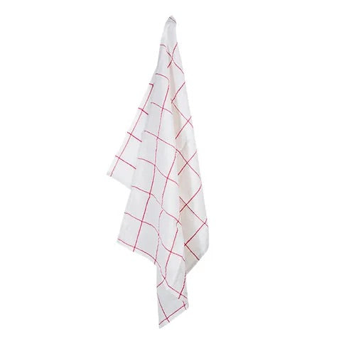 French Country Collections - Woven CheckTea Towel Off White and Red