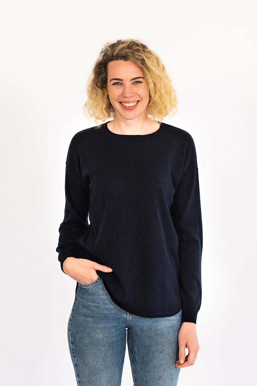 Bow and Arrow - Navy Swing Jumper with Tan Patches