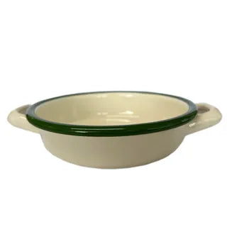 Dishy - Green and Cream Enamel Service Bowl with Handle, 18cm