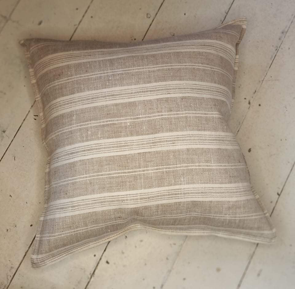 Dalethorpe House - White and Fawn Multi Stripe Linen Cushion Cover