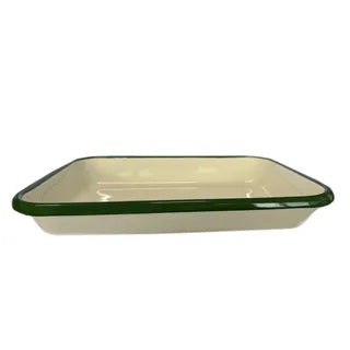 Dishy - Green and Cream Enamel Baking Tin, 26x18cm