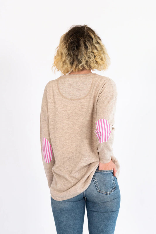 Bow and Arrow - Almond Swing Jumper with Pink and White Stripe Patches