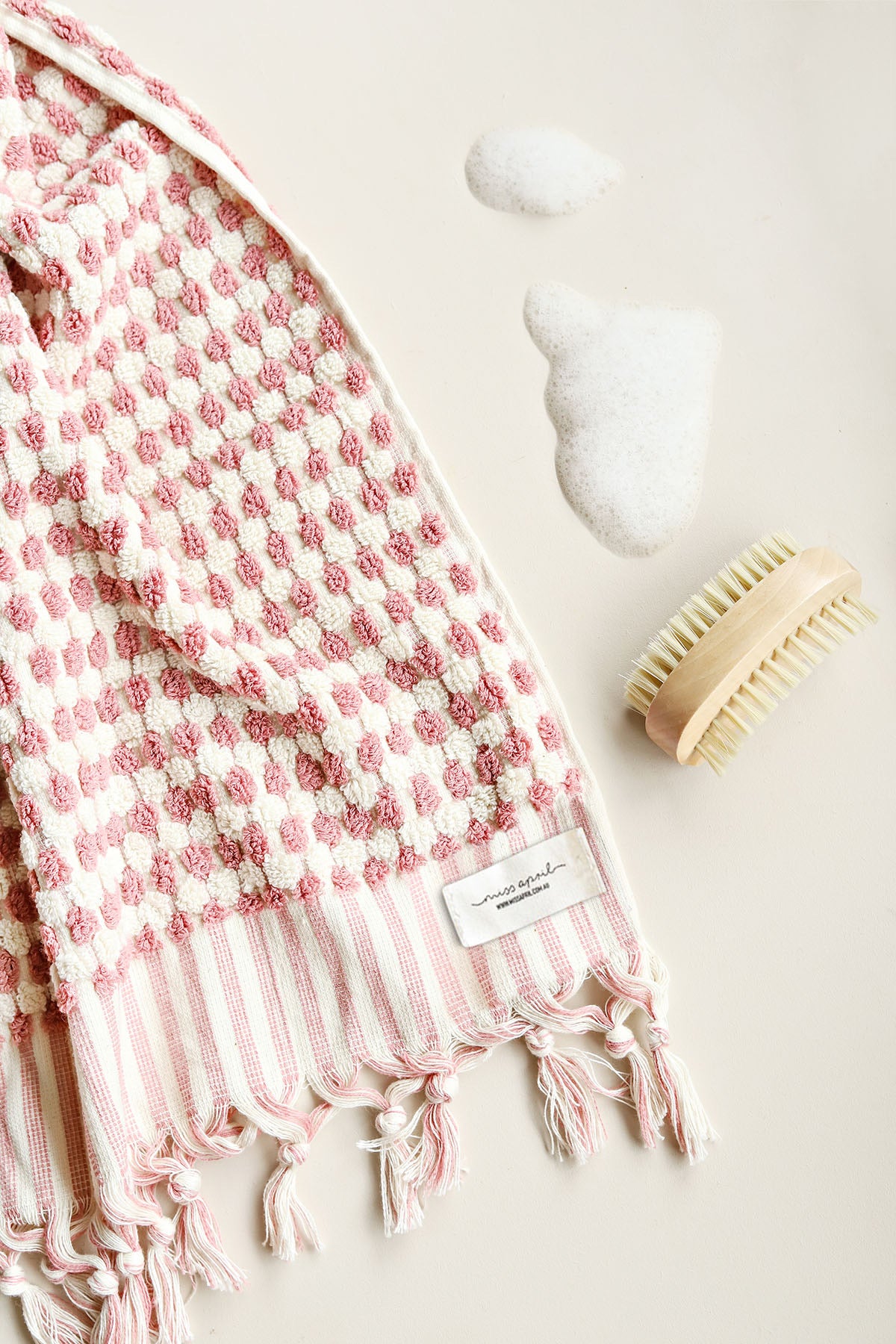 Miss April - Pink Clay Pom Pom Hand towel