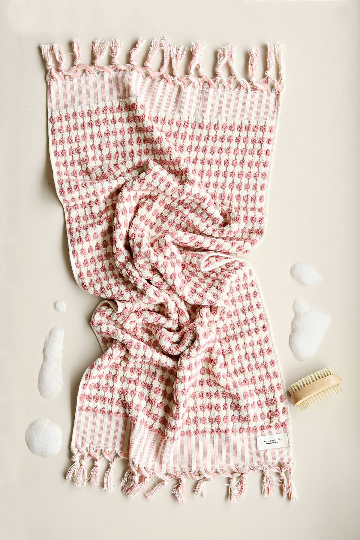 Miss April - Pink Clay Pom Pom Hand towel
