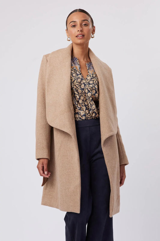 Once Was - Hutton Wool Blend Coat with Leather Belt, Husk