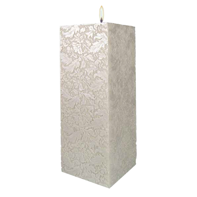 Natural Light - 15” Damask Leaf Square Pillar Ivory and White